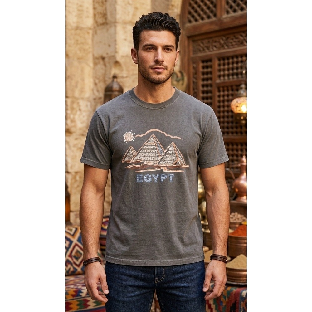 T-Shirt Egyptian Original‎ Graphic Tee Men's Large Gray Cotton Pyramid Casual